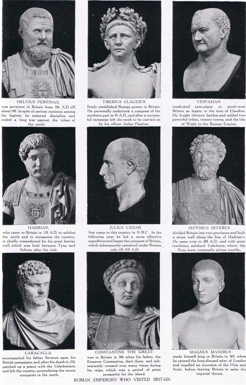 Romeinse keizers die Groot-Brittannië bezochten, illustratie uit Hutchinsons Geschiedenis van de Naties door English School