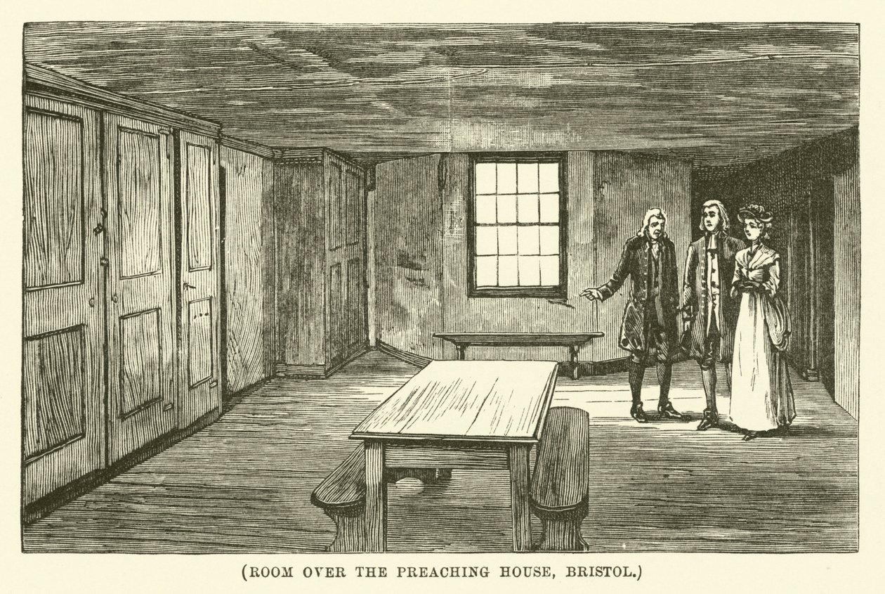 Kamer boven het predikhuis, Bristol (gravure) door English School