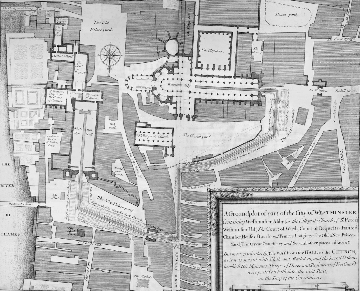 Route van de Kroningsprocessie van James II van Westminster Hall naar Westminster Abbey door English School