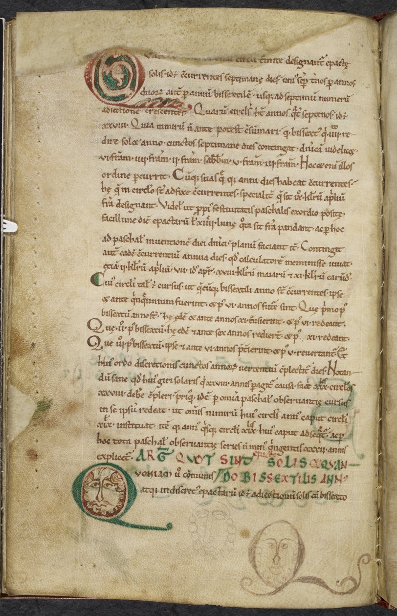 Menselijke gezichten in initialen, De temporum ratione, Bede de Eerbiedwaardige door English School