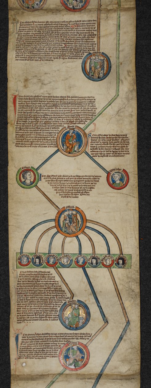 Royal 14 B. VI, Membrane 2, De koninklijke genealogie van Aethelred tot Edmund I, illustratie uit de 