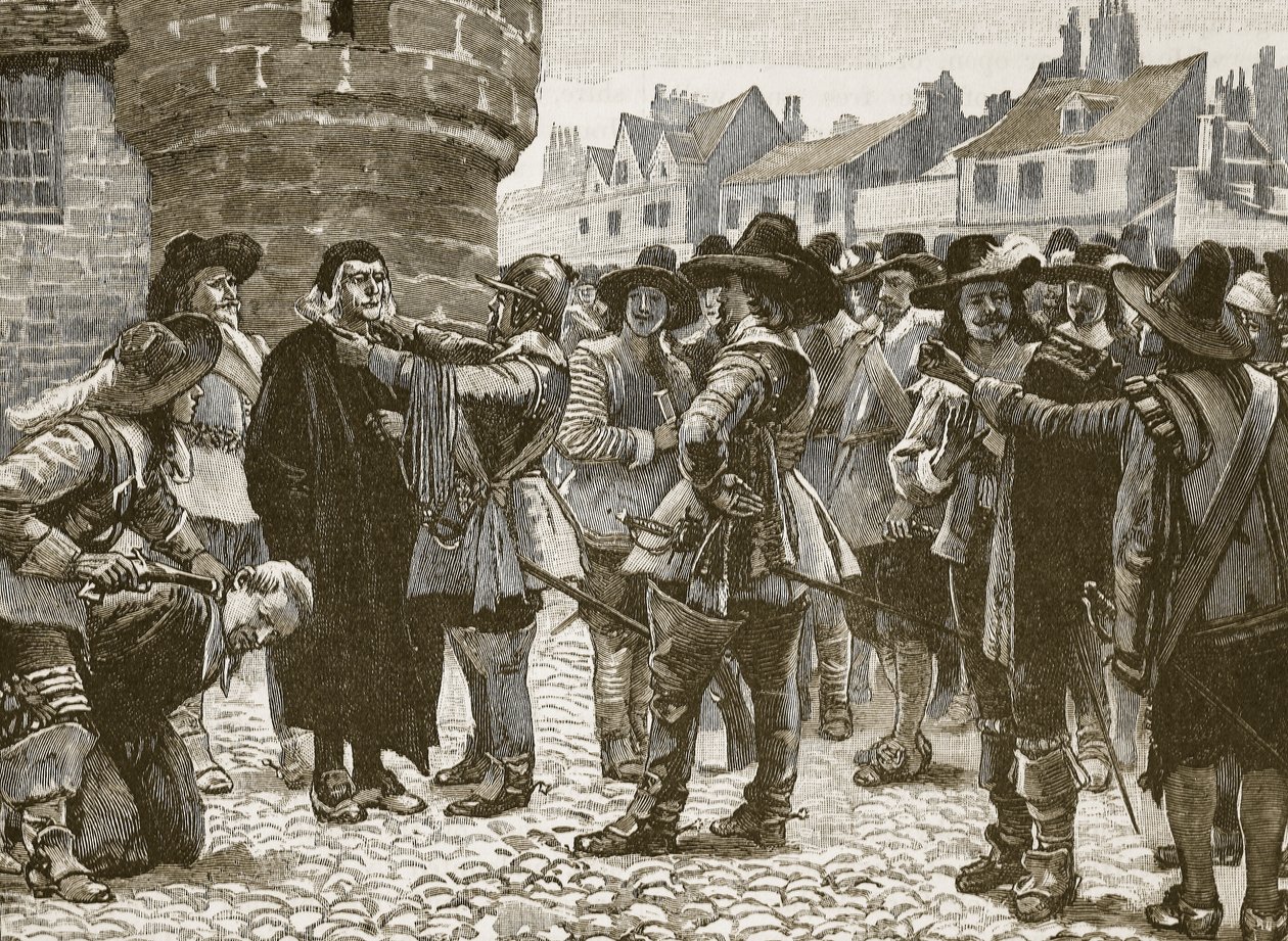 Royalistische samenzweerders in Salisbury beledigen de sheriff, illustratie uit Cassells Illustrated History of England door English School