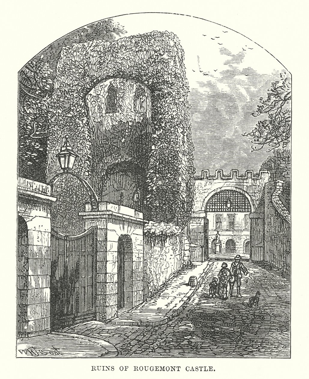 Ruïnes van het kasteel van Rougemont (gravure) door English School