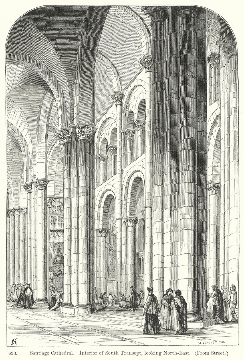 Kathedraal van Santiago. Interieur van het zuidelijke dwarsschip, kijkend naar het noordoosten (gravure) door English School