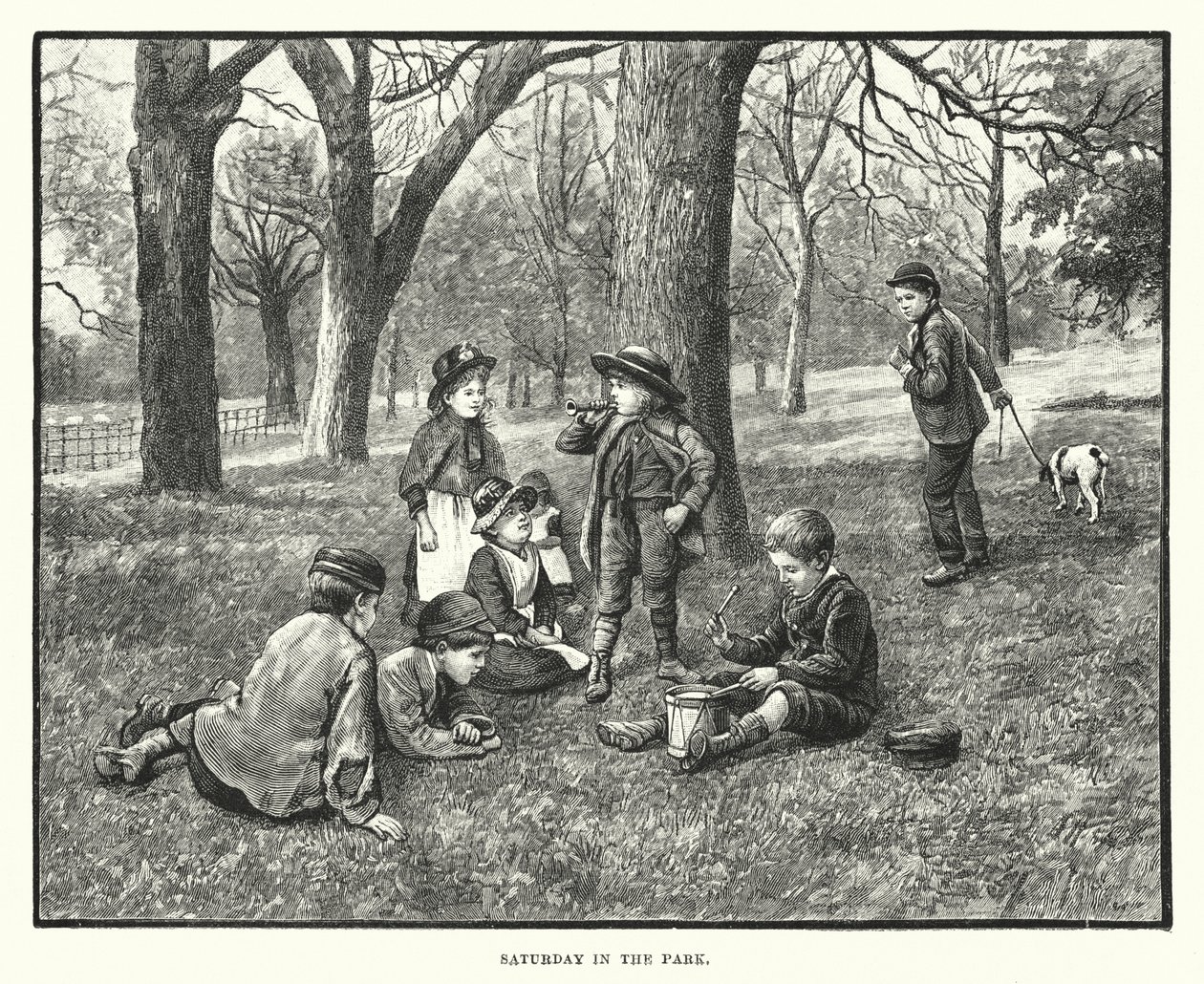 Zaterdag in het park (gravure) door English School