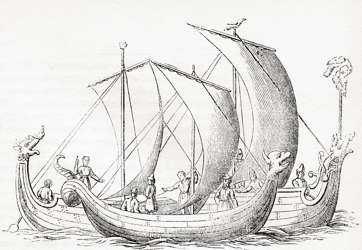 Saksische schepen, naar een gravure in Strutt