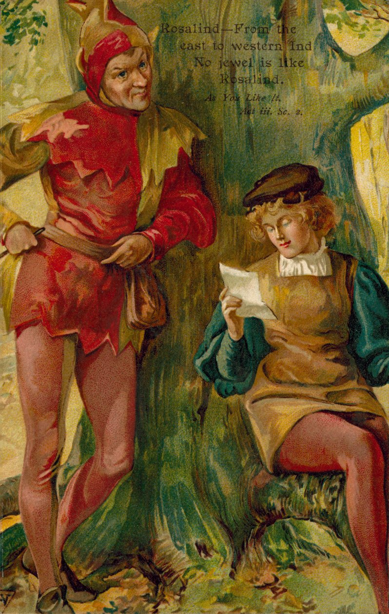 Scène uit As You Like It van William Shakespeare (kleurenlitho) door English School