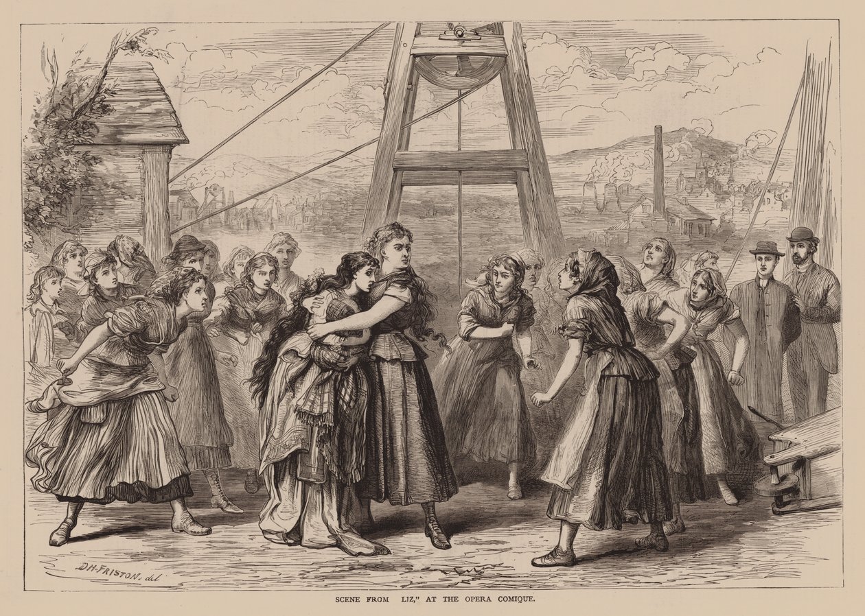 Scène uit "Liz" in de Opera Comique (gravure) door English School