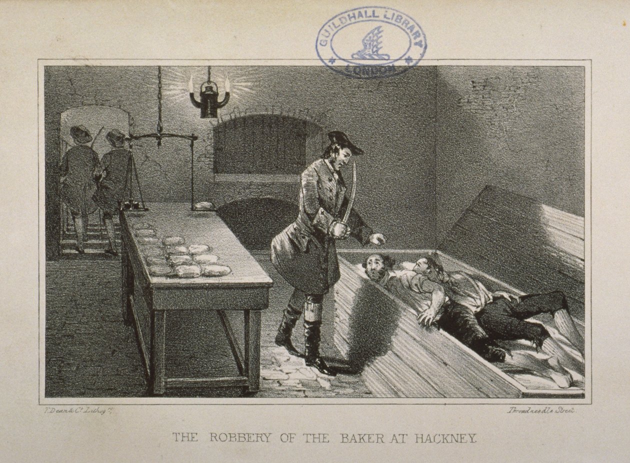 Scène van de overval op een Hackney Baker, ca. 1730 door English School