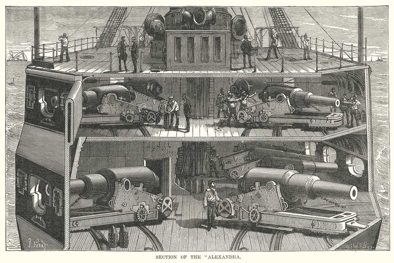 Doorsnede van de "Alexandra" (gravure) door English School