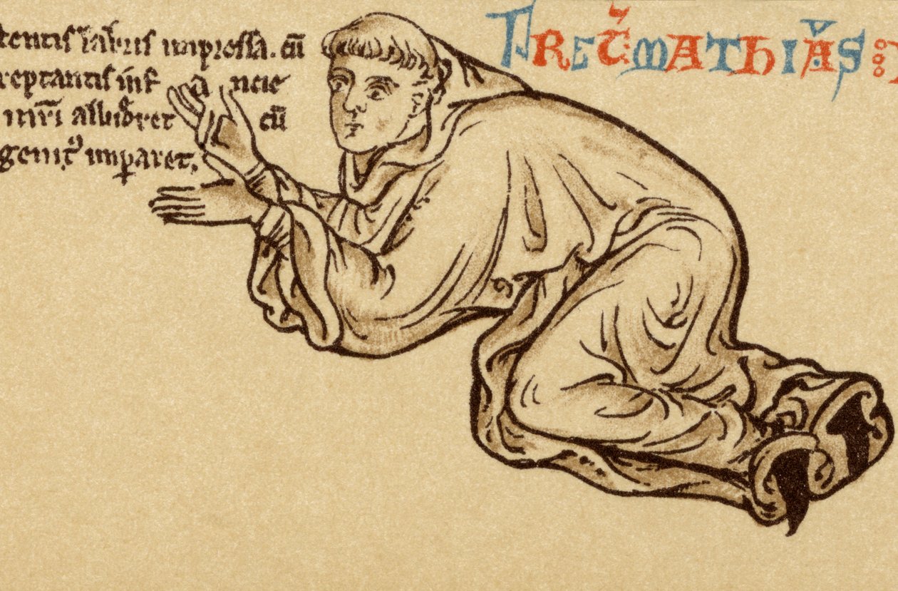 Zelfportret knielend aan de voeten van de Maagd en het Kind (detail) door English School