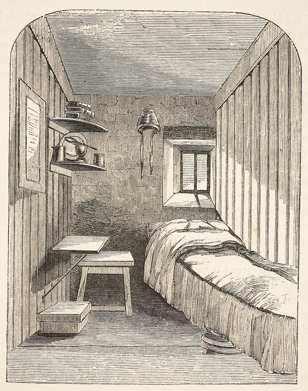 Afzonderlijke slaapcel in een van de nieuwe vleugels van de vrouwelijke strafgevangenis in Brixton, illustratie uit The Criminal Prisons of London and Scenes from Prison Life door Henry Mayhew en John Binny, uitgegeven 1862 door English School