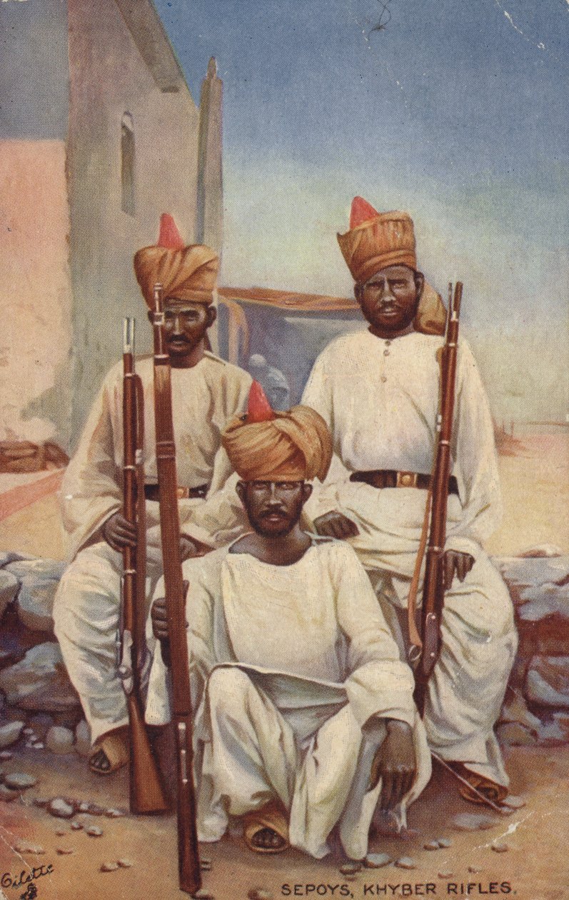 Sepoys, Khyber Rifles (kleurenlitho) door English School