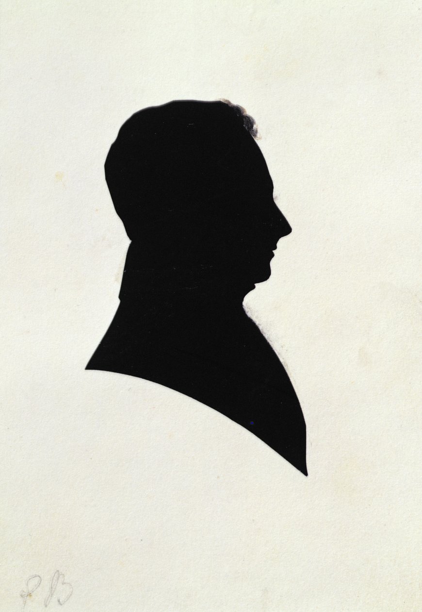 Silhouet van EB, uit Michael Faradays plakboek (inkt op papier) door English School