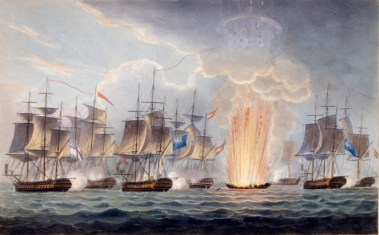 Sir Graham Moores Actie bij Kaap St. Mary, 5 oktober 1804, uit The Naval Chronology of Great Britain, door J. Ralfe door English School
