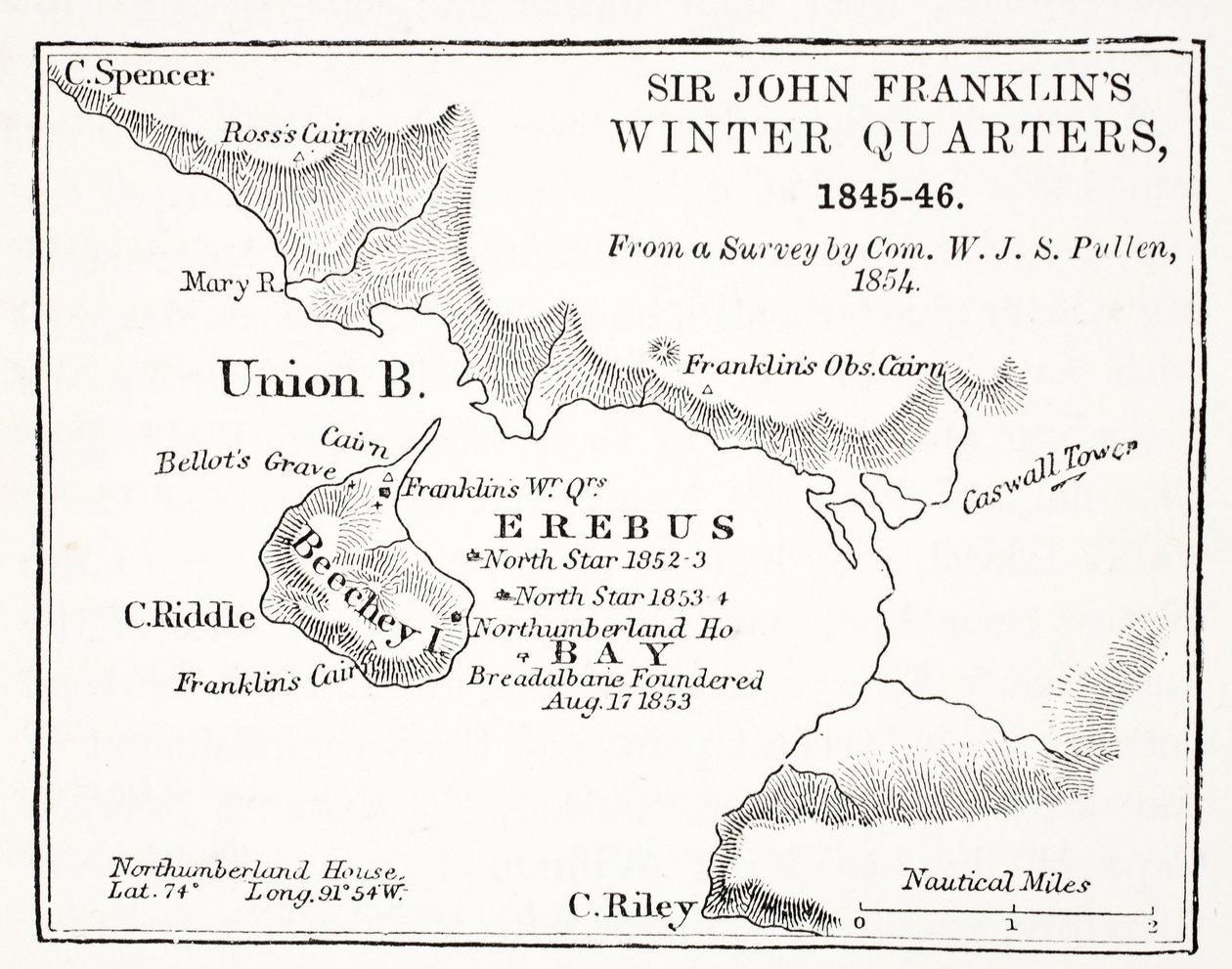 Winterkwartieren van Sir John Franklin, 1845-1846, uit een onderzoek door Com. W.J.S. Pullen 1854, gepubliceerd 1854 door English School
