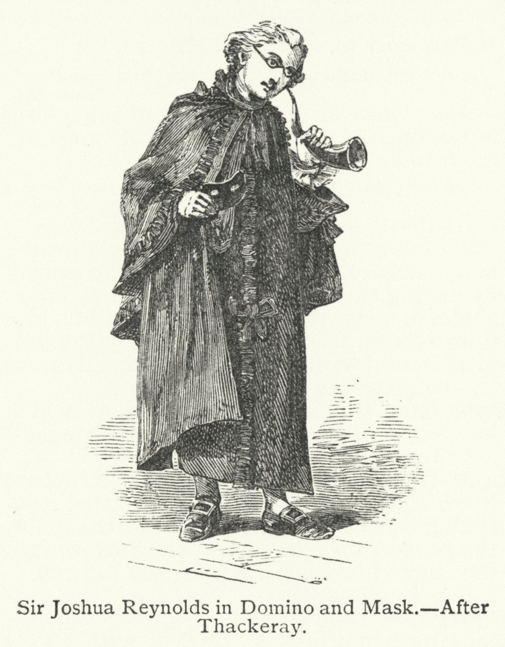 Sir Joshua Reynolds in Domino en Masker (gravure) door English School