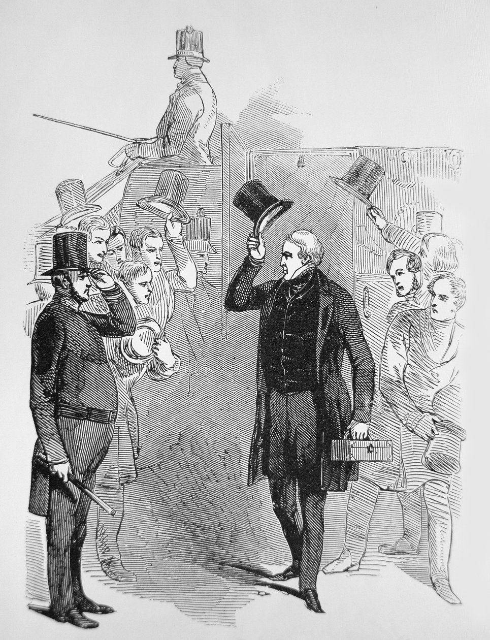 Sir Robert Peel arriveert bij het Lagerhuis, begroet door een 