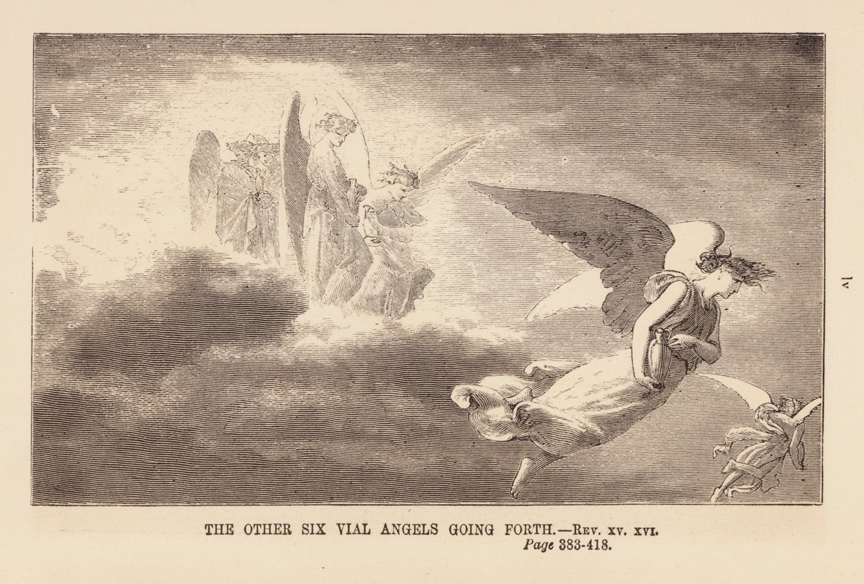 Zes engelen die voortgaan (gravure) door English School