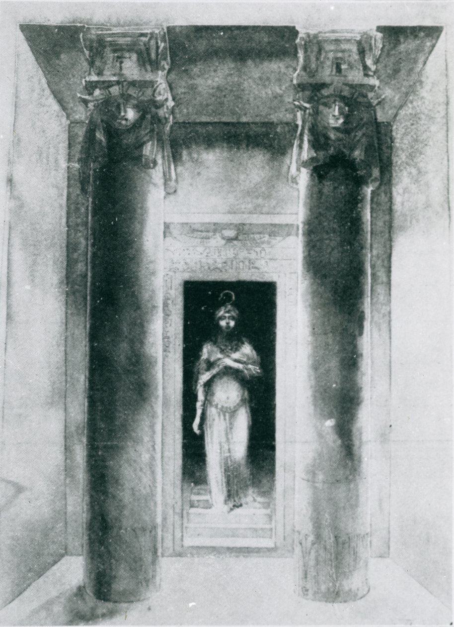 Schets van Moina Mathers (1865-1928) in de rol van de Hogepriesteres Anari, werkend aan de Riten van Isis, Parijs, 1899 door English School