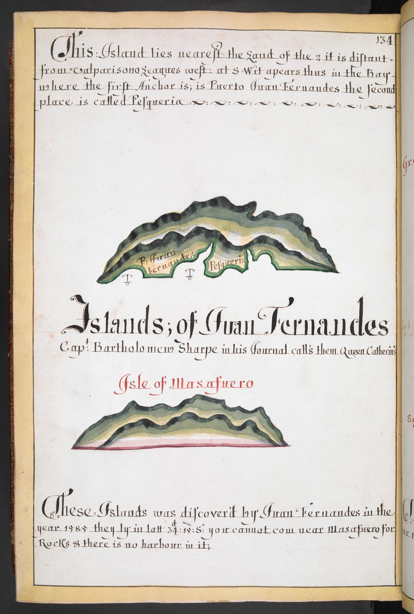 Sloane MS 44, f.269v, Kaart van Juan Fernández in William Hack