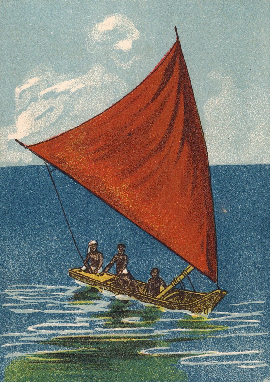 Kleine zeilboot, India (kleurenlitho) door English School