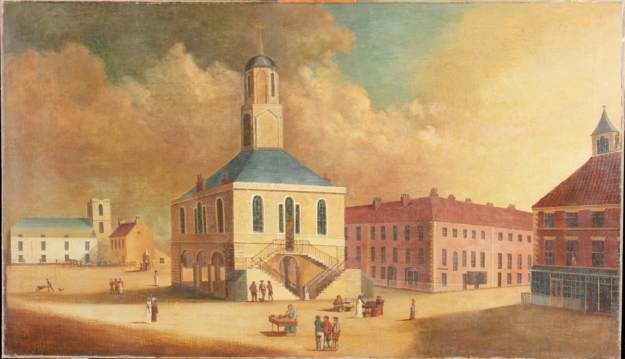 Marktplaats van South Shields, ca. 1800 door English School