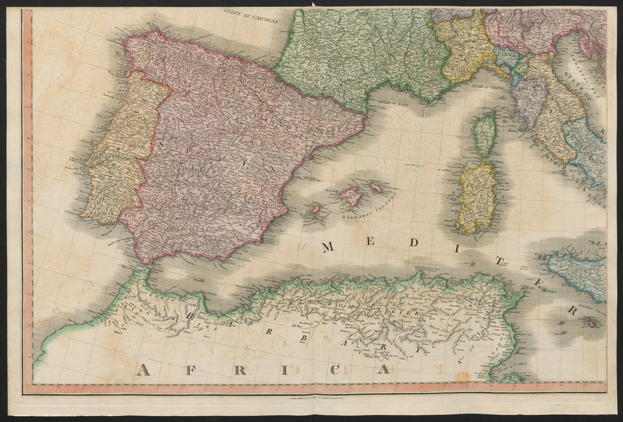 Spanje en Portugal, uit Europa, beschrijvend alle veranderingen van Gebied, samen met hun afwijkingen in de grenslijnen van de verschillende Rijken en Staten, overeengekomen en bevestigd door het definitieve verdrag van Parijs, 20 november 1815, gepublicee door English School