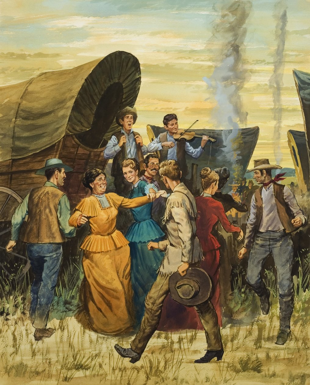 Square Dance (gouache op papier) door English School