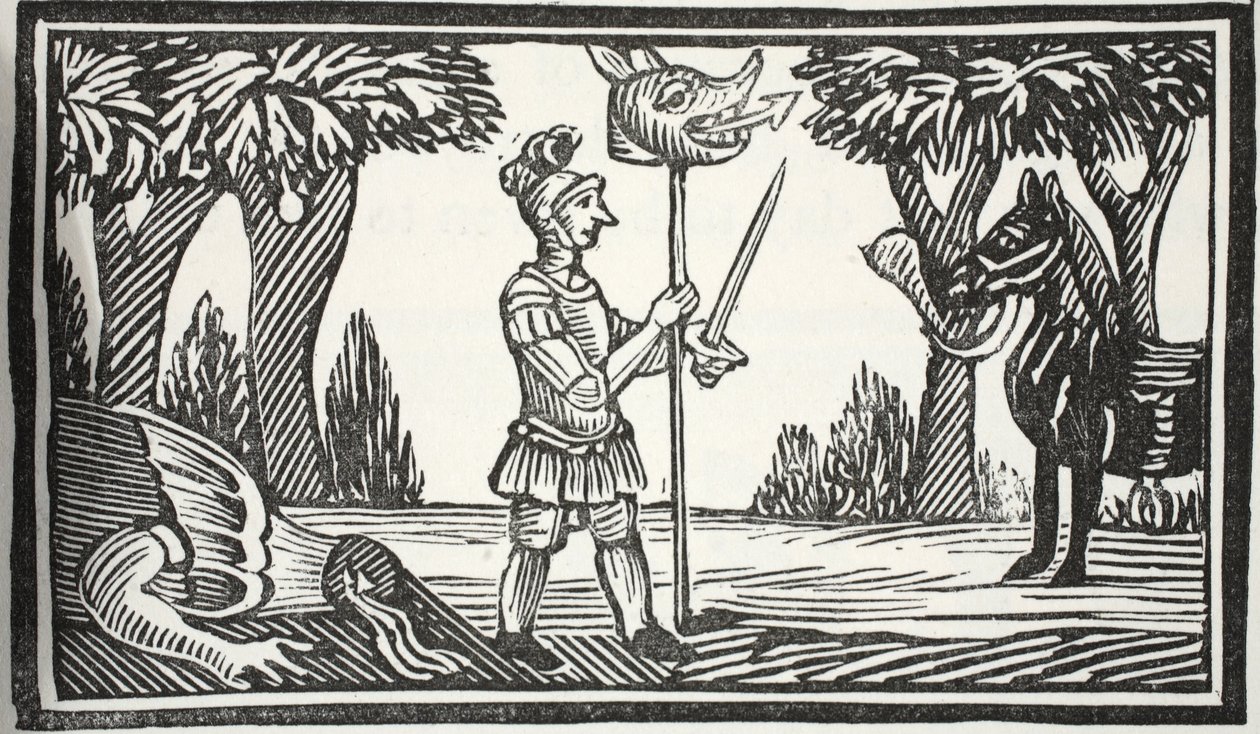 St. George met het Drakenhoofd, illustratie uit Chap-books van de Achttiende Eeuw door John Ashton, uitgegeven 1882 door English School