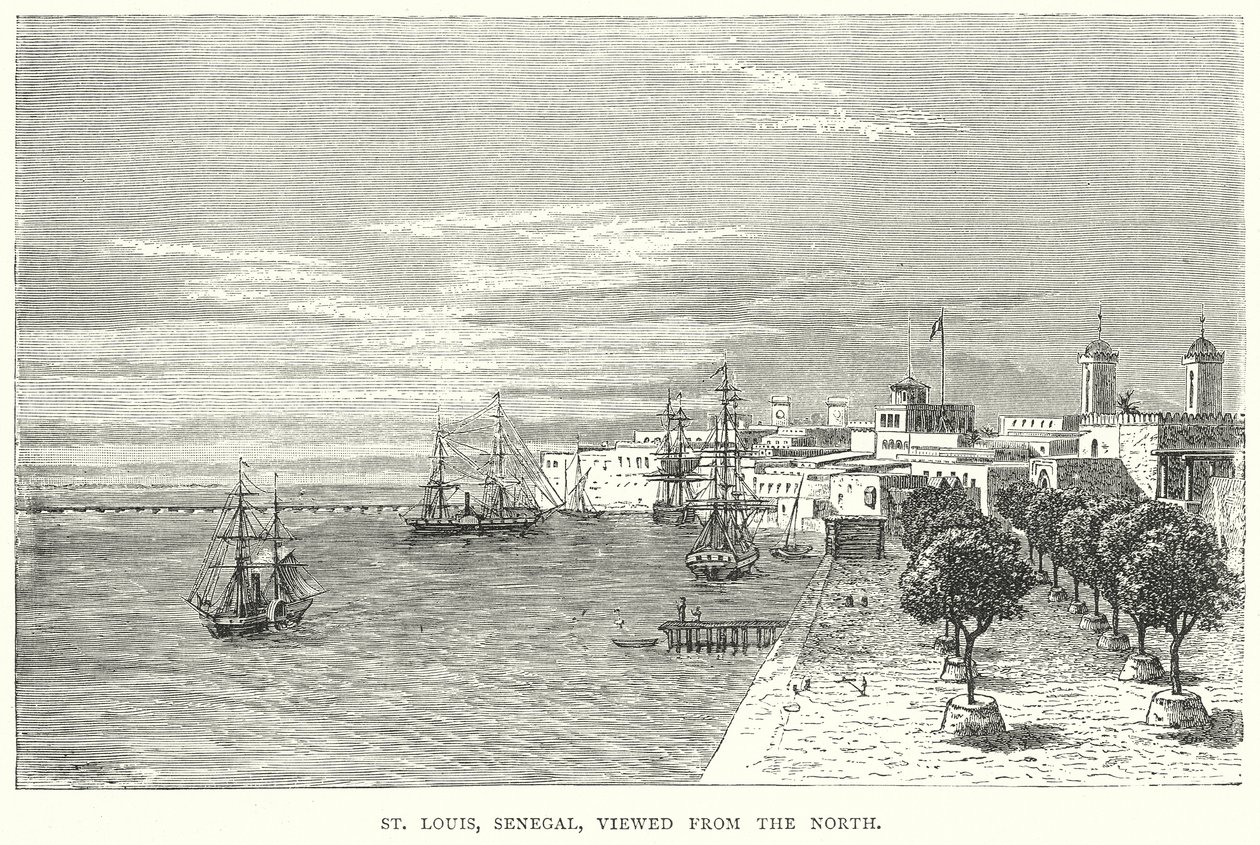 St Louis, Senegal, gezien vanuit het noorden (gravure) door English School