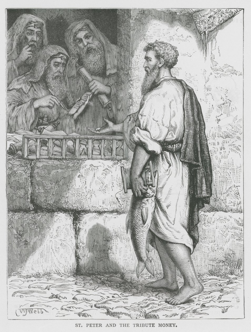 Sint Pieter en het Tribuutgeld (gravure) door English School