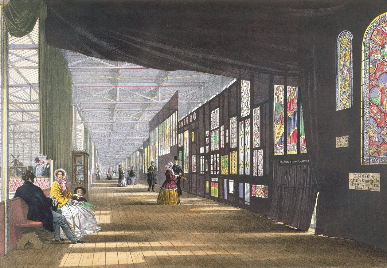 Glas-in-loodgalerij, uit Dickinsons Comprehensive Pictures of the Great Exhibition of 1851, gepubliceerd 1854 door English School