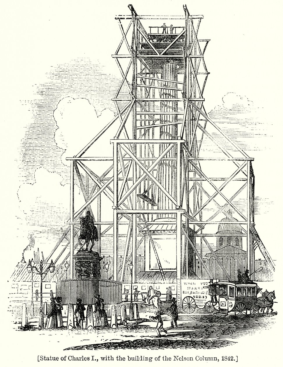 Standbeeld van Charles I, met de bouw van de Nelson Column door English School