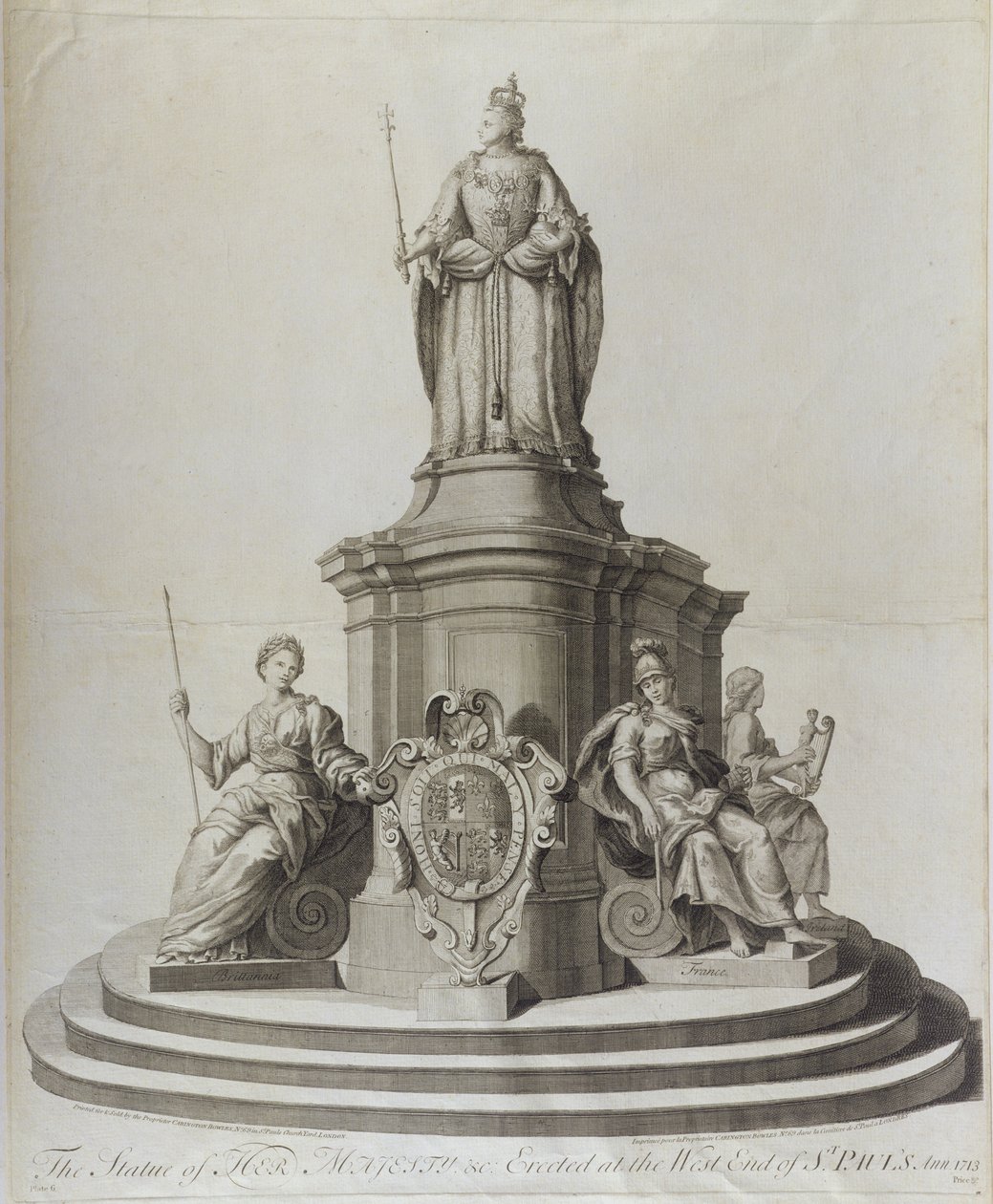 Standbeeld van koningin Anne (1665-1714), gepubliceerd 1713 door English School