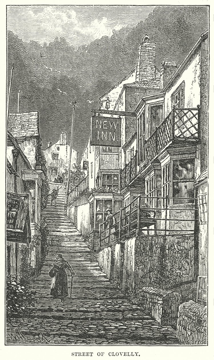 Straat van Clovelly (gravure) door English School