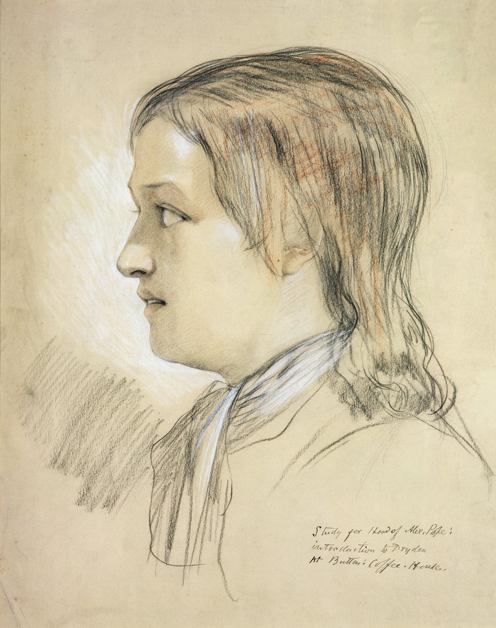 Studie voor het hoofd van Alex Pope (1688-1744) introductie tot Dryden, in Butlers Coffee House door English School