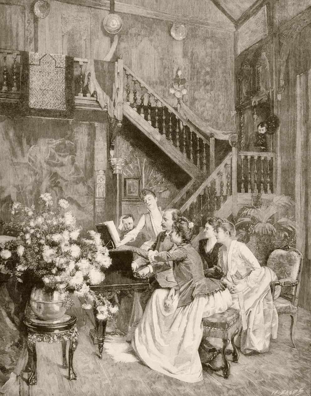 Studie van een muziekpartituur (litho) door English School