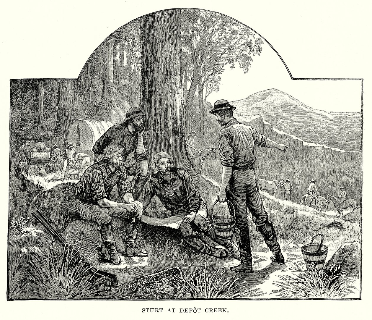 Sturt bij Depot Creek (gravure) door English School