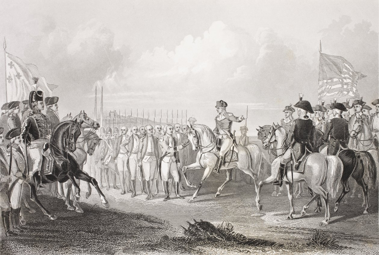 Overgave van Lord Cornwallis in York Town, Virginia, 19 oktober 1781, uit 