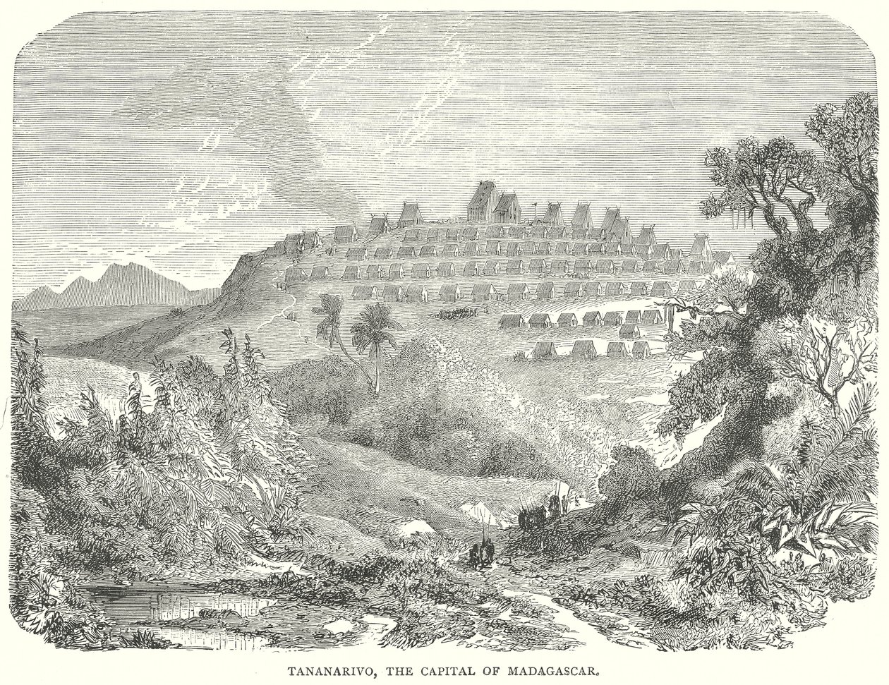 Tananarivo, de hoofdstad van Madagaskar (gravure) door English School