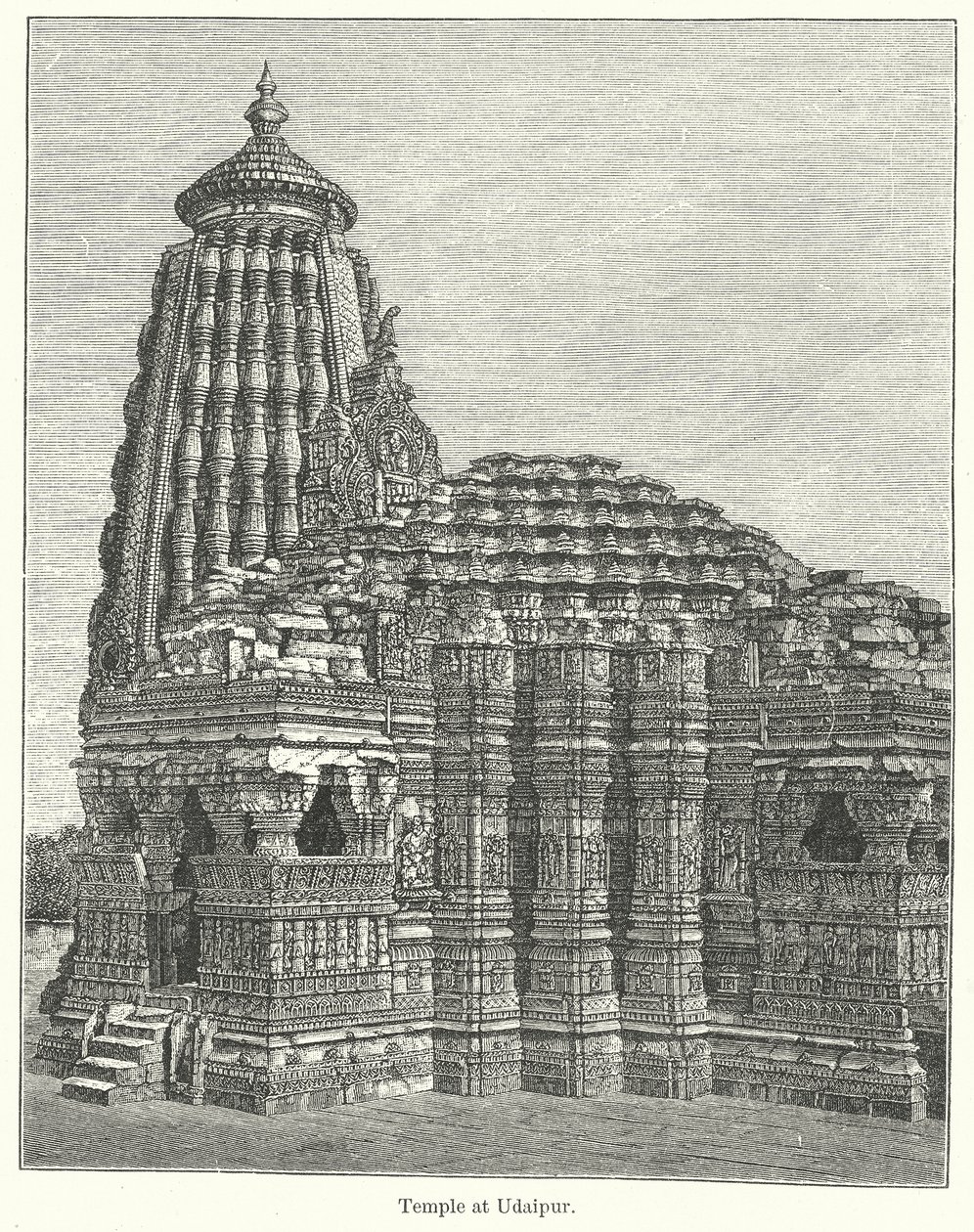 Tempel in Udaipur (gravure) door English School