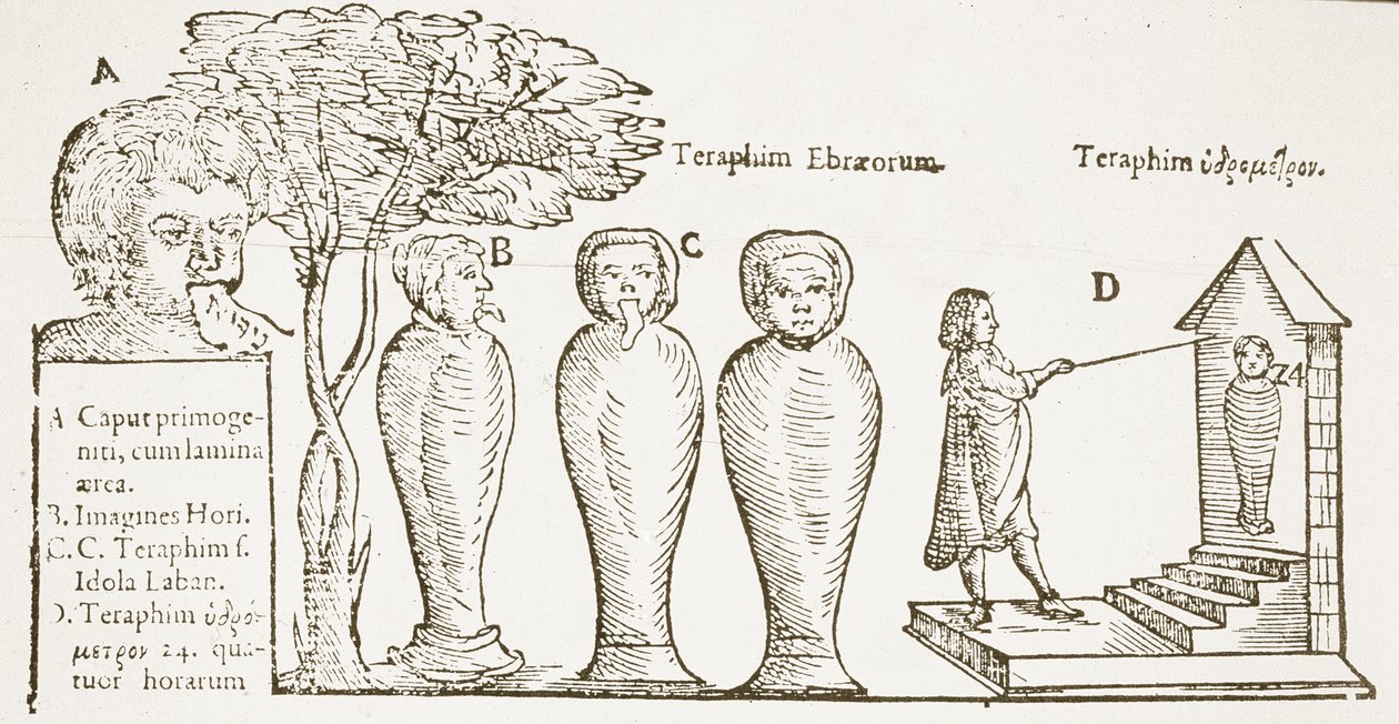 Terafim, kopie van een 17e-eeuwse illustratie, gebruikt in Geschiedenis van de Magie, gepubliceerd eind 19e eeuw door English School