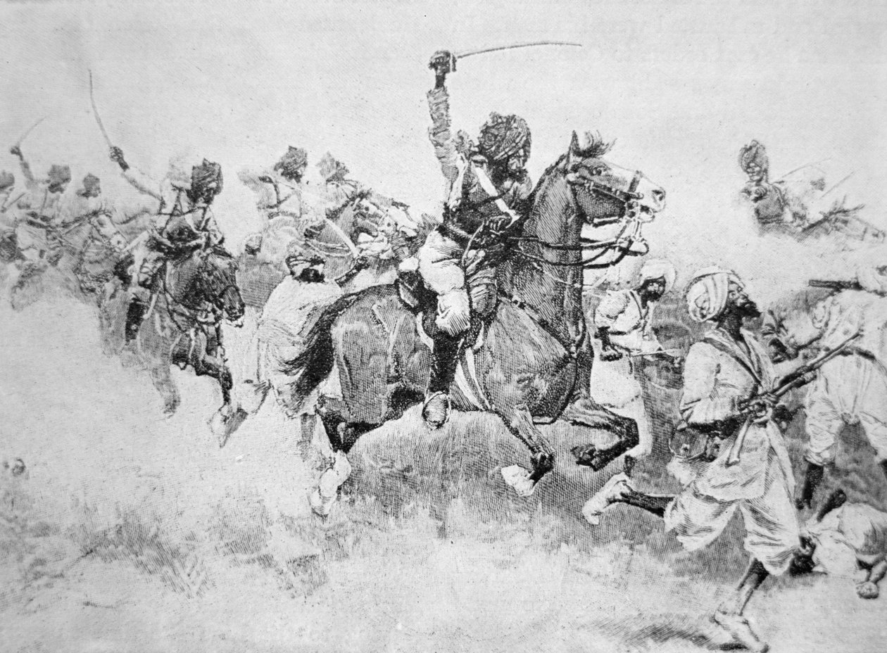 De 9e Bengal Cavalerie valt de Beloochees aan, slag bij Meanee door English School