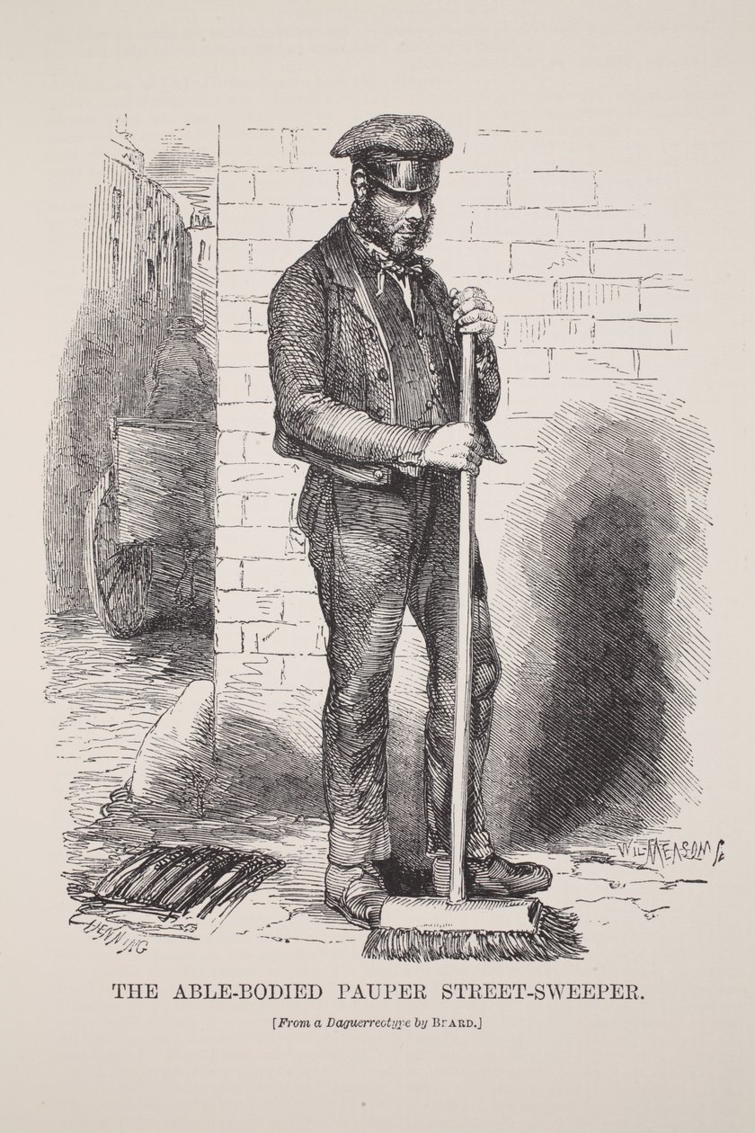 De Arbeidsbekwame Pauper Straatveger, naar de daguerreotype door Richard Beard, illustratie uit London Labour and London Poor door Henry Mayhew, pub. 1862 door English School