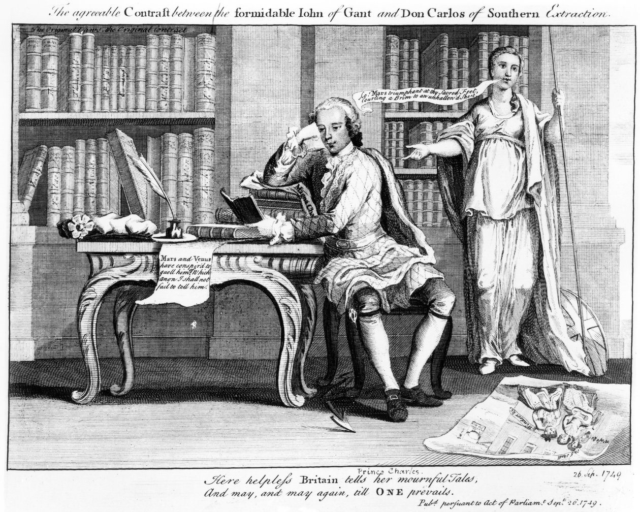 Het Aangename Contrast tussen de Formidabele John van Gant en Don Carlos van Zuidelijke Afkomst, 1749 door English School