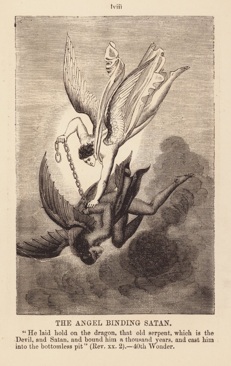 De engel die Satan bindt (gravure) door English School