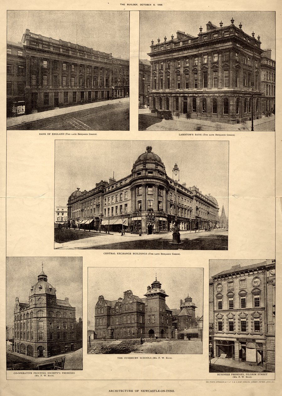 De architectuur van Newcastle-on-Tyne, uit 