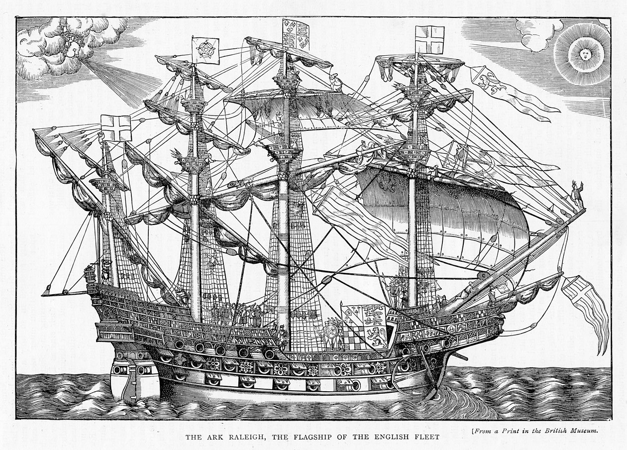 De Ark Raleigh, het vlaggenschip van de Engelse vloot, uit 