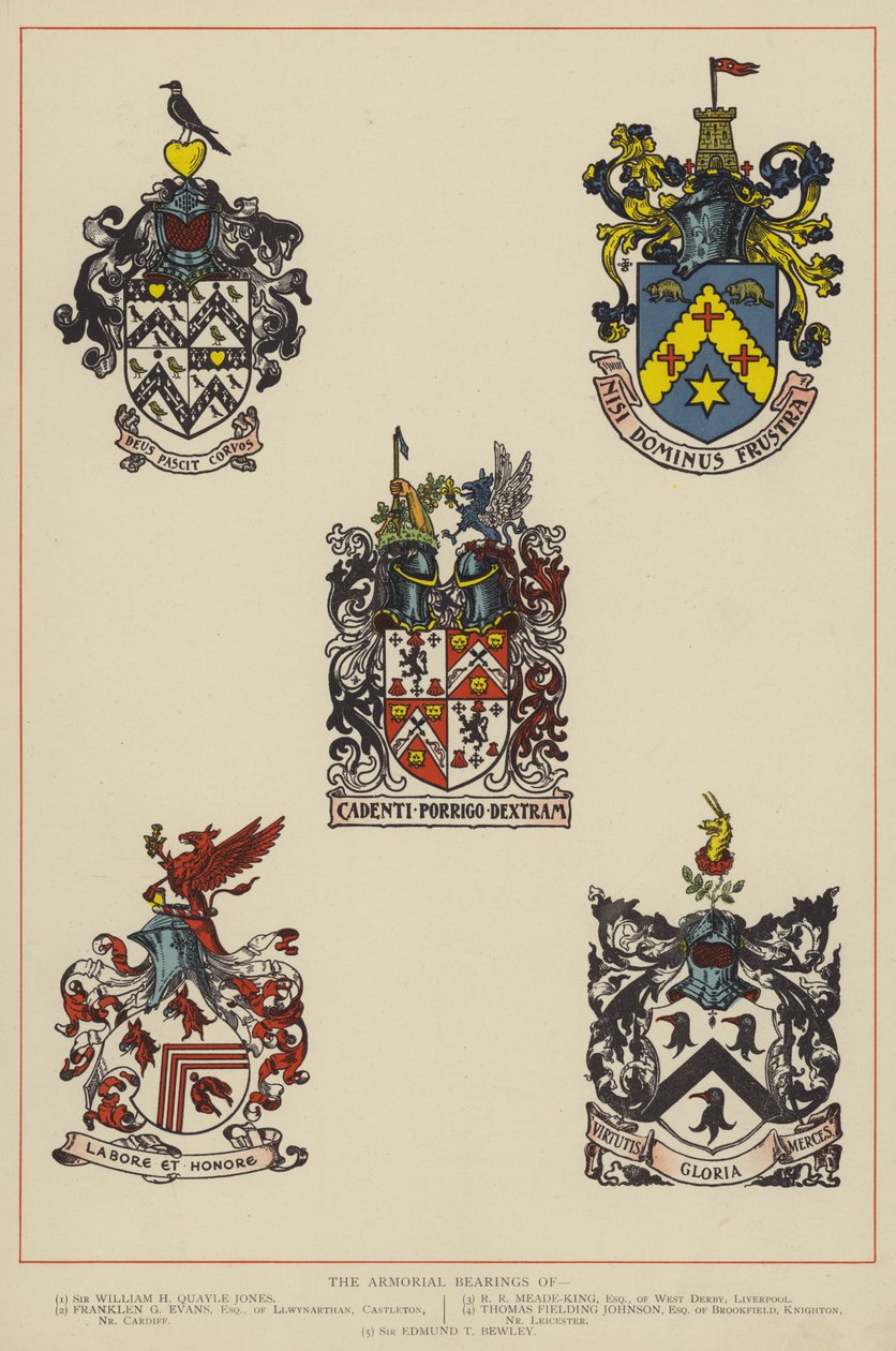 De wapenschilden (kleurenlitho) door English School